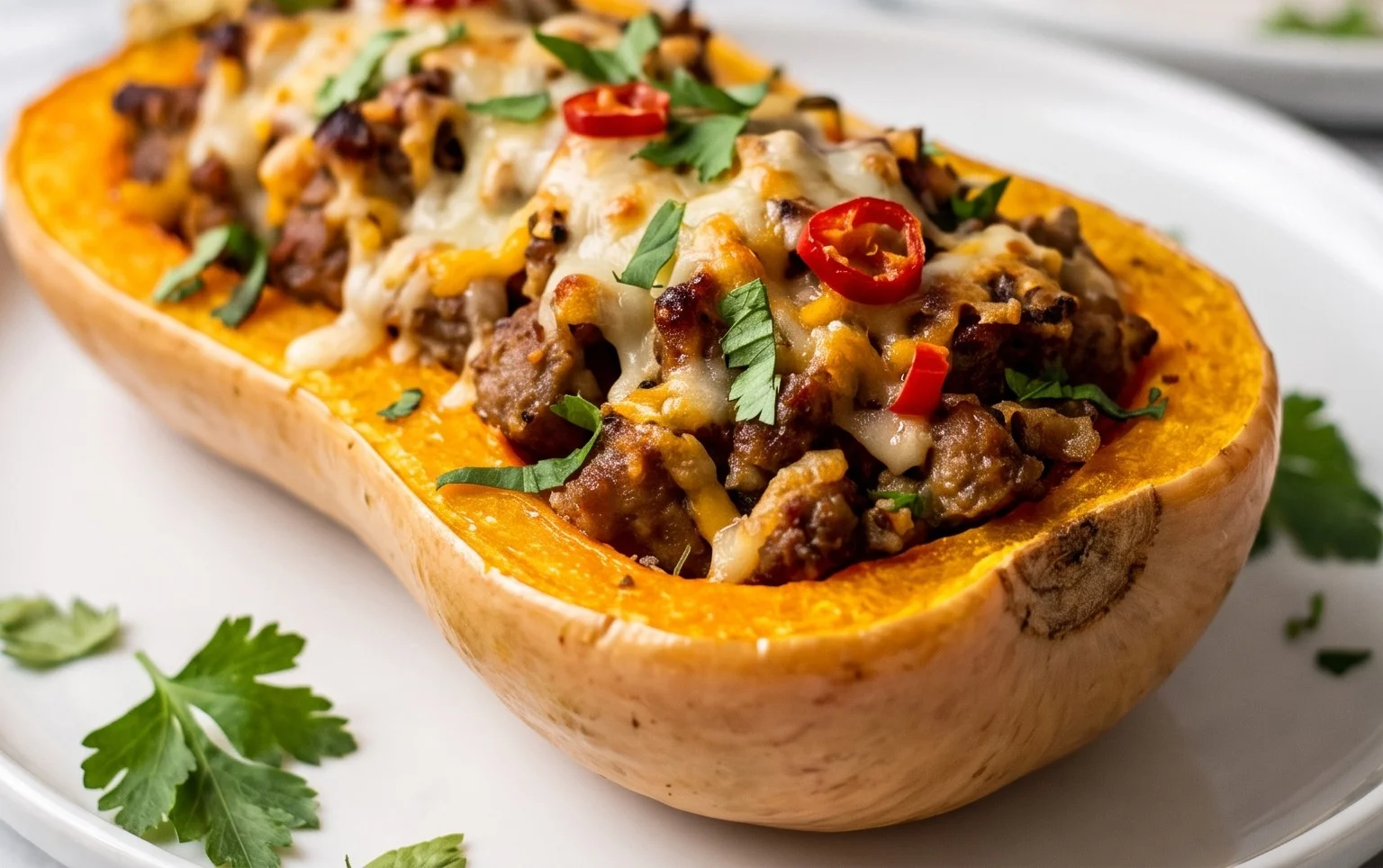 Sausage Stuffed Butternut Squash {Paleo, Whole30}