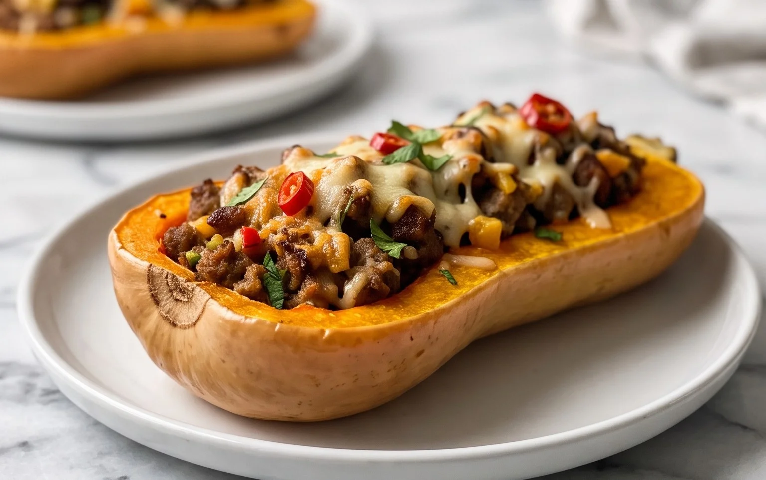 Courge Butternut Farcie Saucisse (Paleo, Whole30)