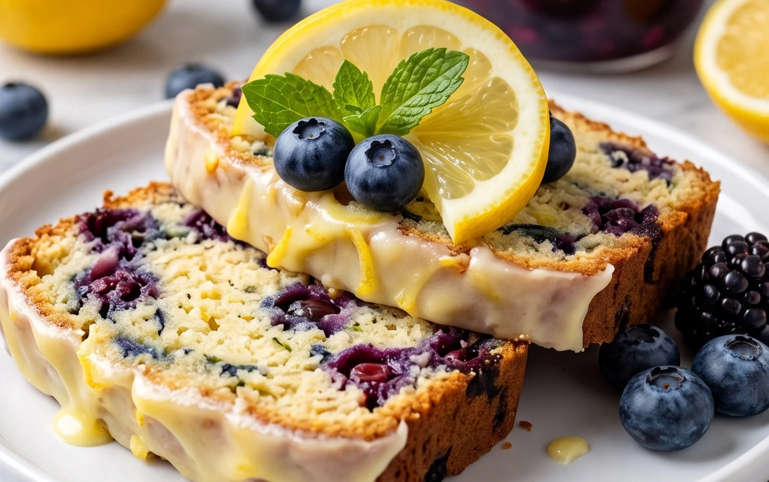 Lemon Blueberry Zucchini Bread with Lemon Glaze