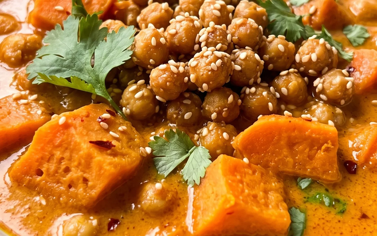 Curry Thaï Patates Douces, Pois Chiches Croquants / Sweet Potato Curry with Crispy Sesame Chickpeas