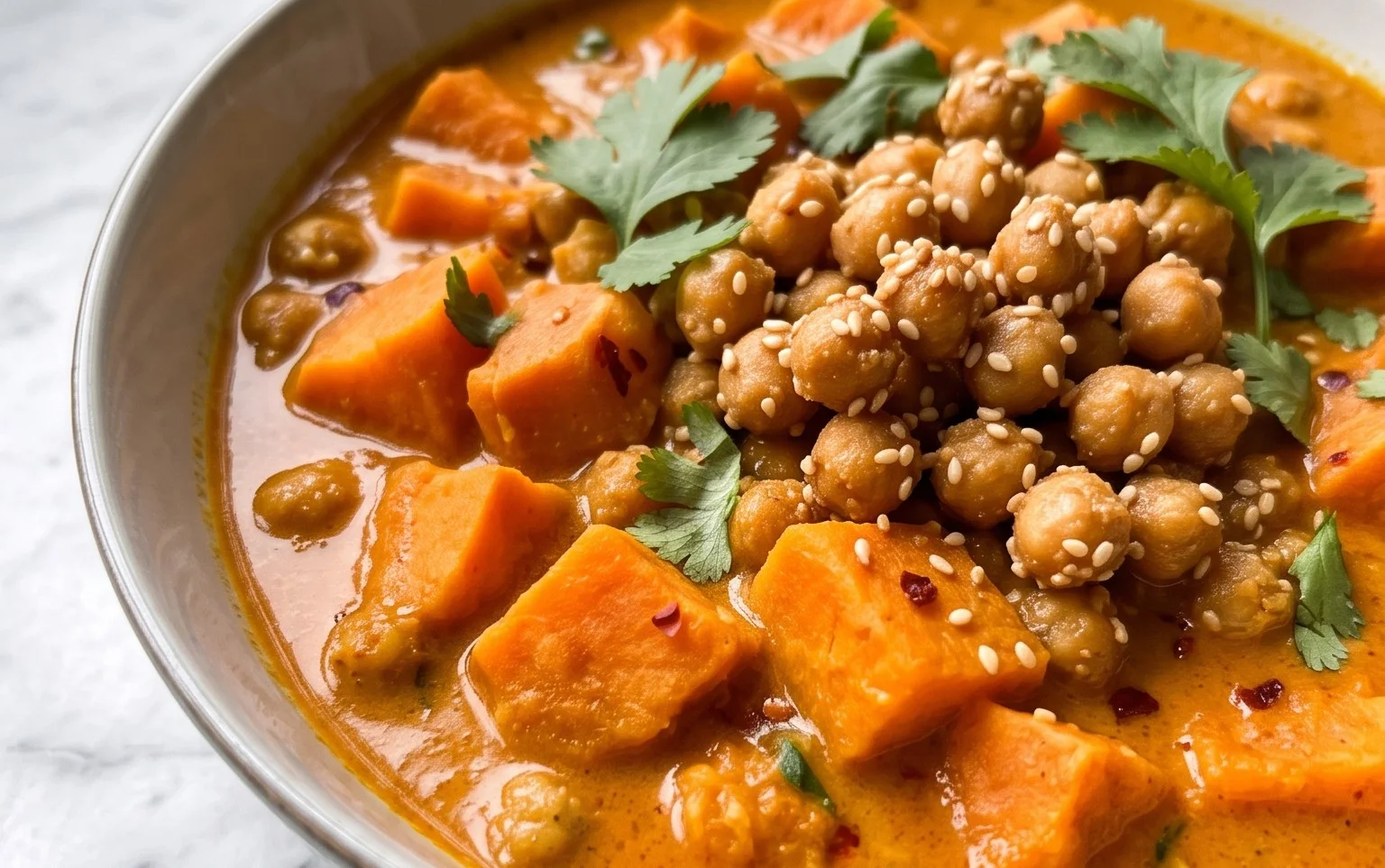 Curry Thaï Patates Douces & Pois Chiches Croquants