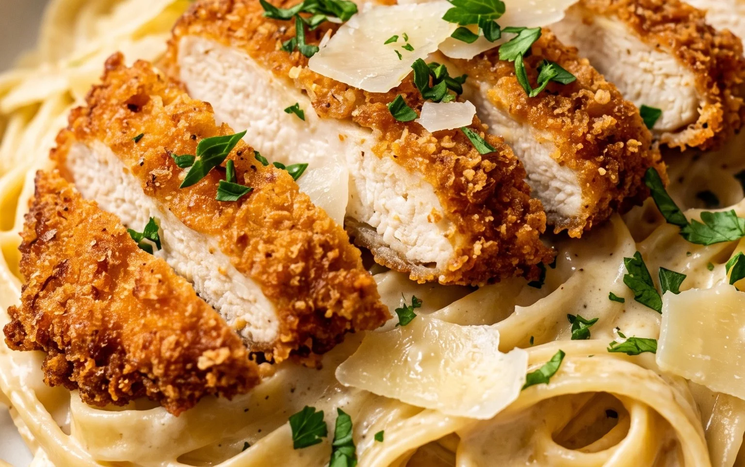 Crispy Chicken Fettuccine Alfredo