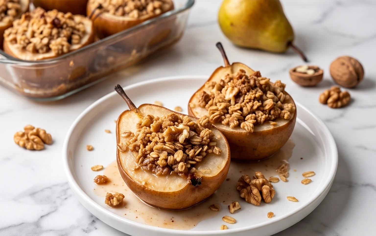 Poires Crumble Noix Avoine : Dessert Automnal